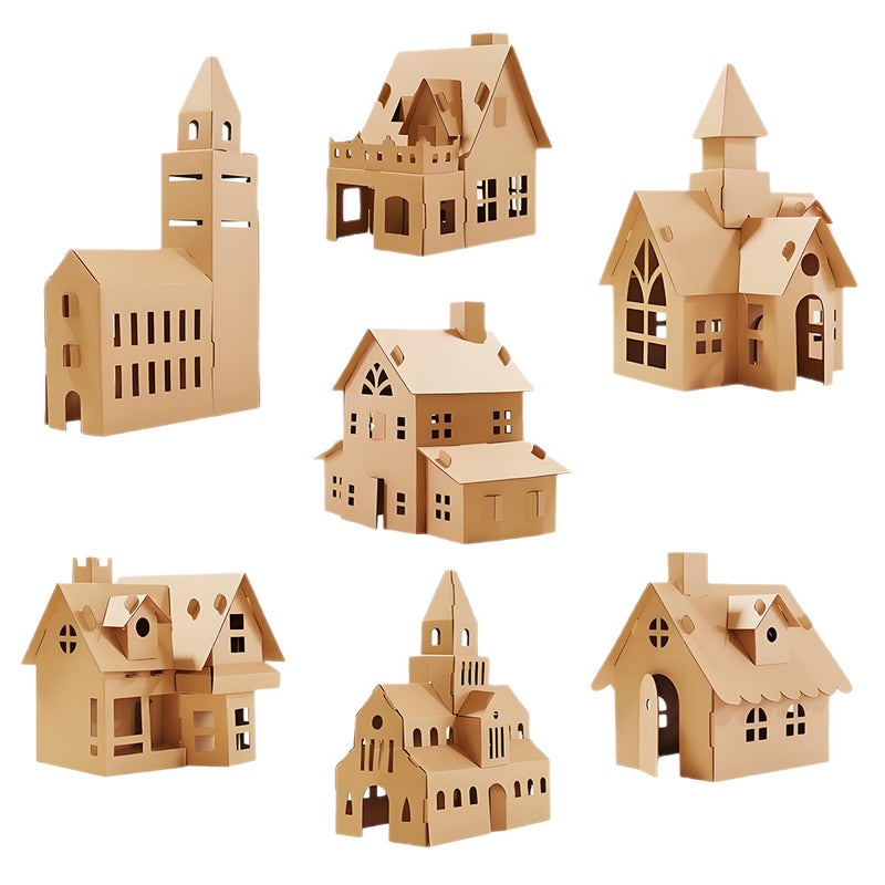 Christmas Castle Corrugated Paper Box Cardboard Colored 3D Cabin Kindergarten Children'S Handmade Diy Cardboard Assembled Toy - Image 5